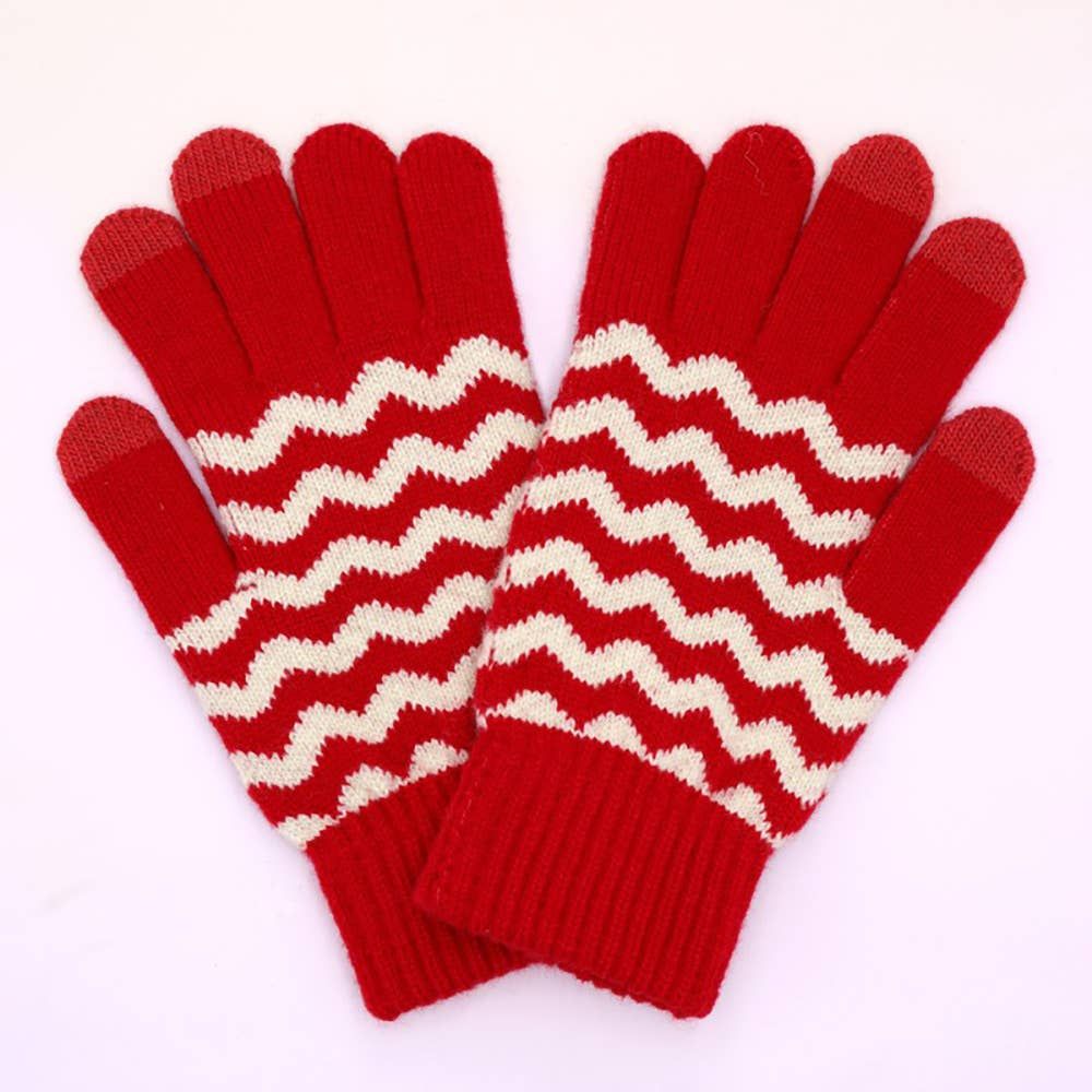 Chevron Stripe Touchscreen Knit Gloves