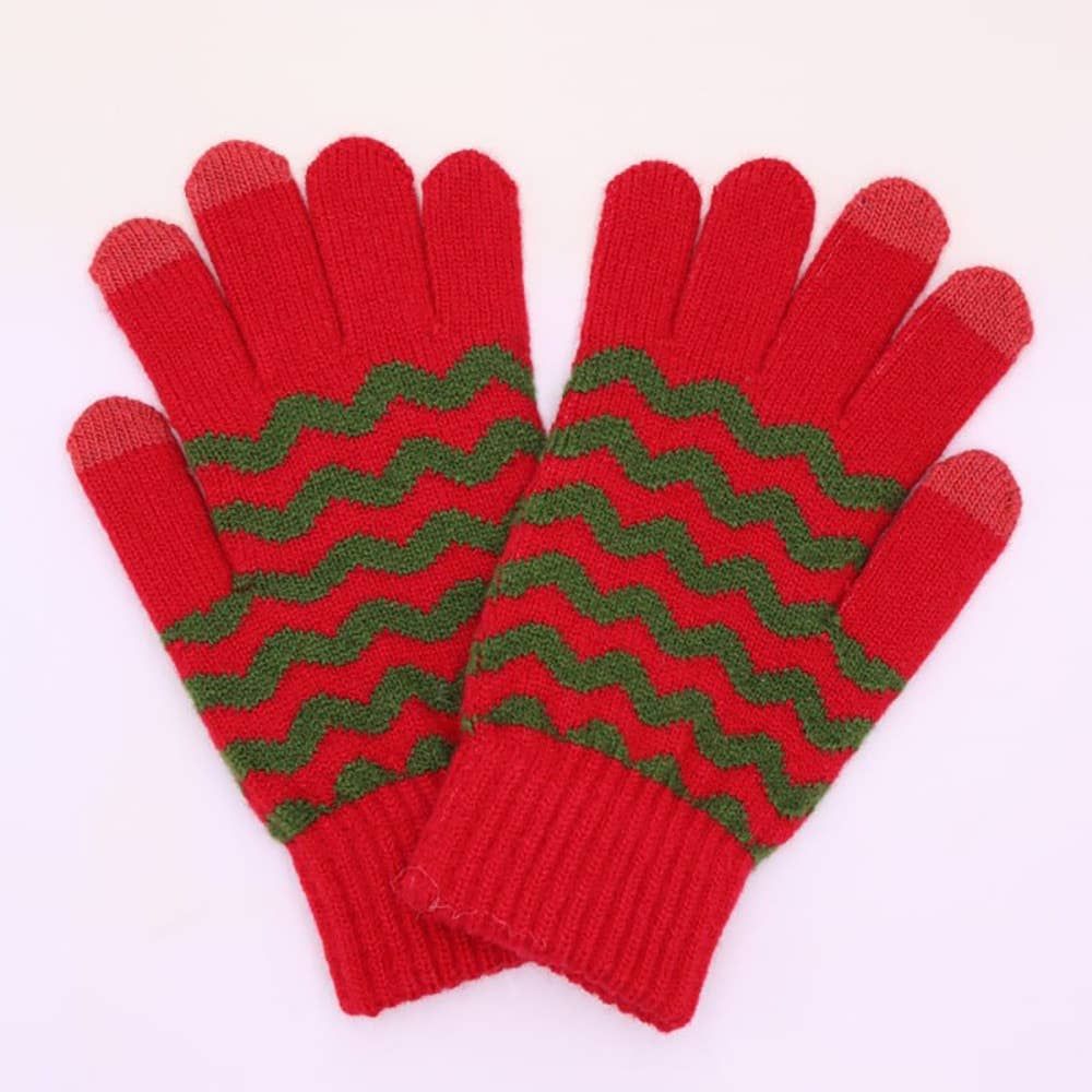 Chevron Stripe Touchscreen Knit Gloves