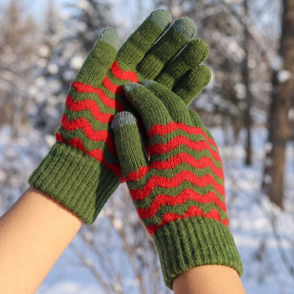 Chevron Stripe Touchscreen Knit Gloves, Color: GNRD