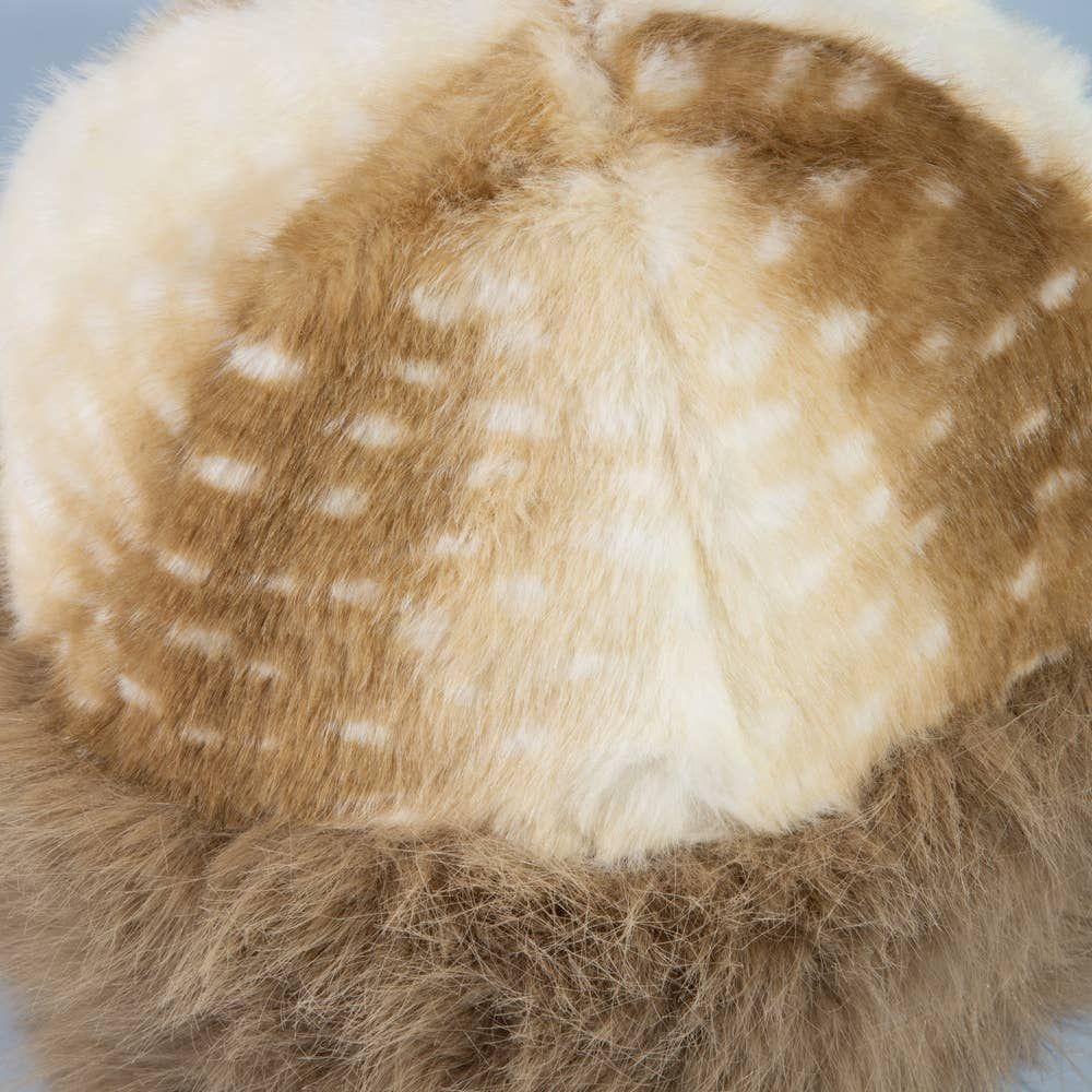 Deer Fawn Print Marled Fur Trim Bucket Hat