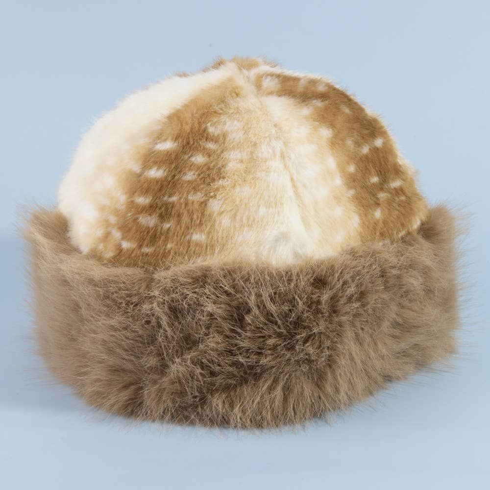Deer Fawn Print Marled Fur Trim Bucket Hat