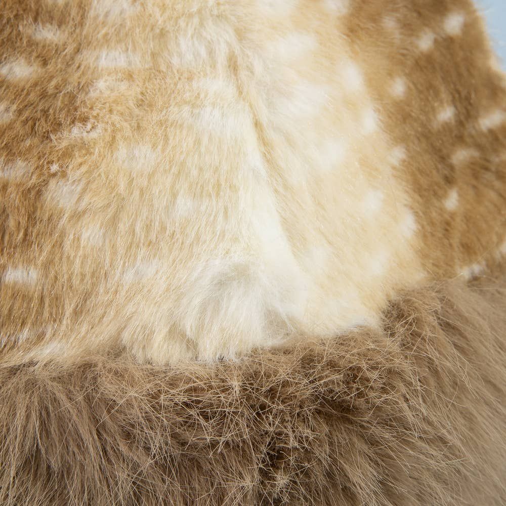 Deer Fawn Print Marled Fur Trim Bucket Hat