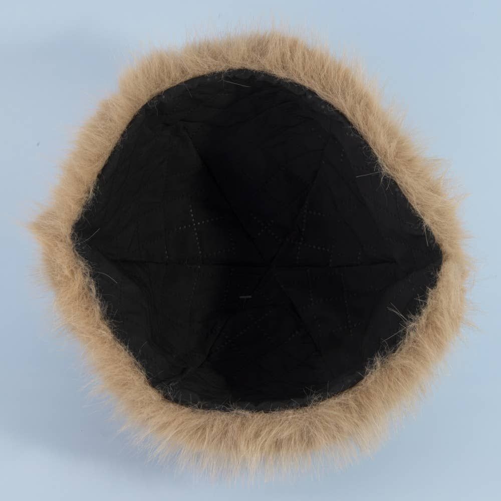 Deer Fawn Print Marled Fur Trim Bucket Hat