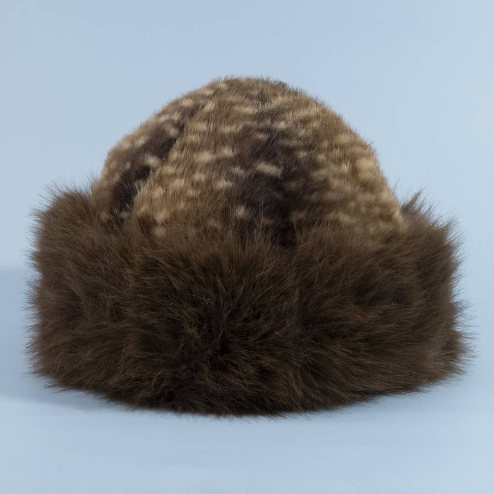 Deer Fawn Print Marled Fur Trim Bucket Hat