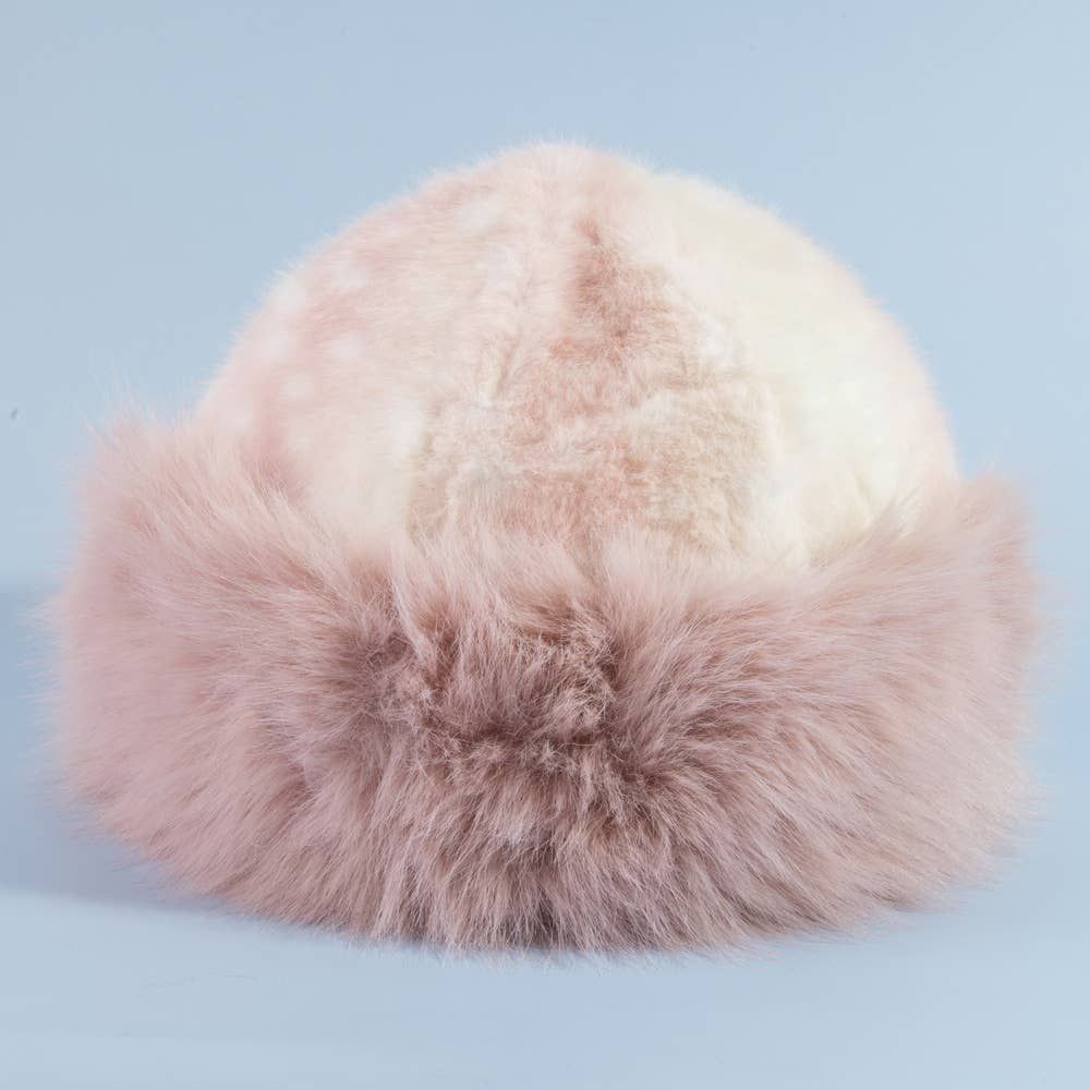Deer Fawn Print Marled Fur Trim Bucket Hat