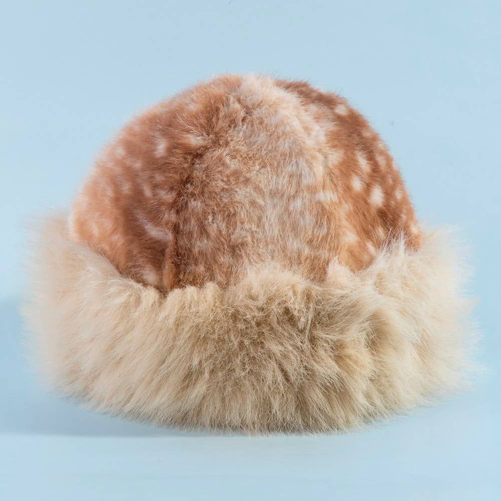 Deer Fawn Print Marled Fur Trim Bucket Hat
