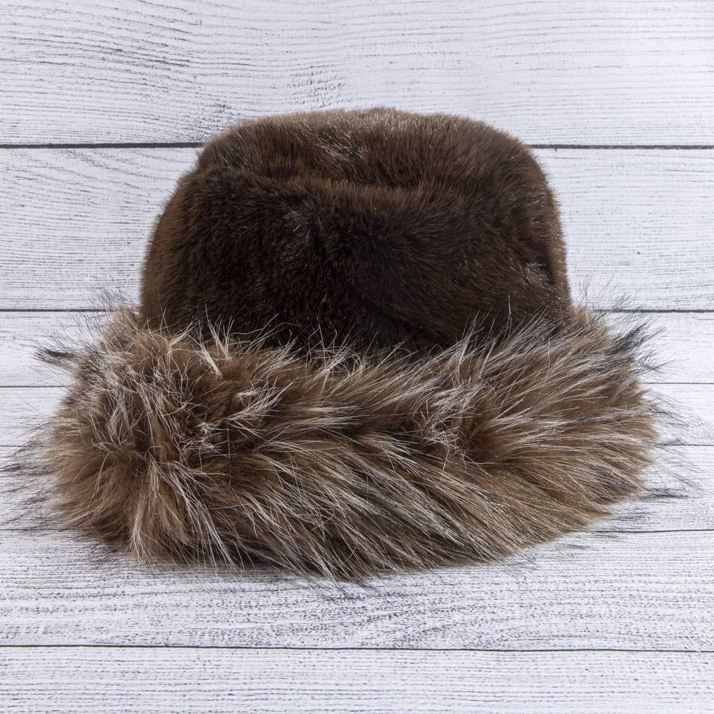 Plush Bucket Hat With Frosted Fur Trim