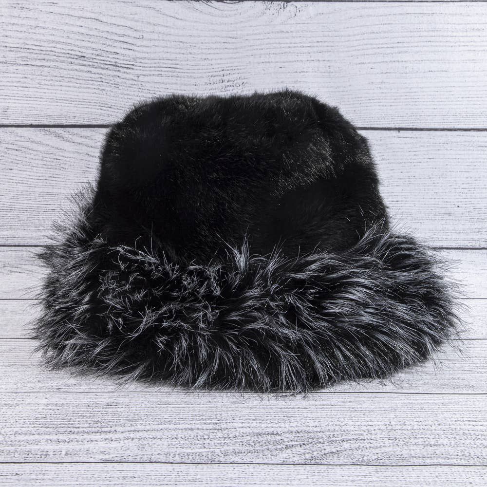 Plush Bucket Hat With Frosted Fur Trim