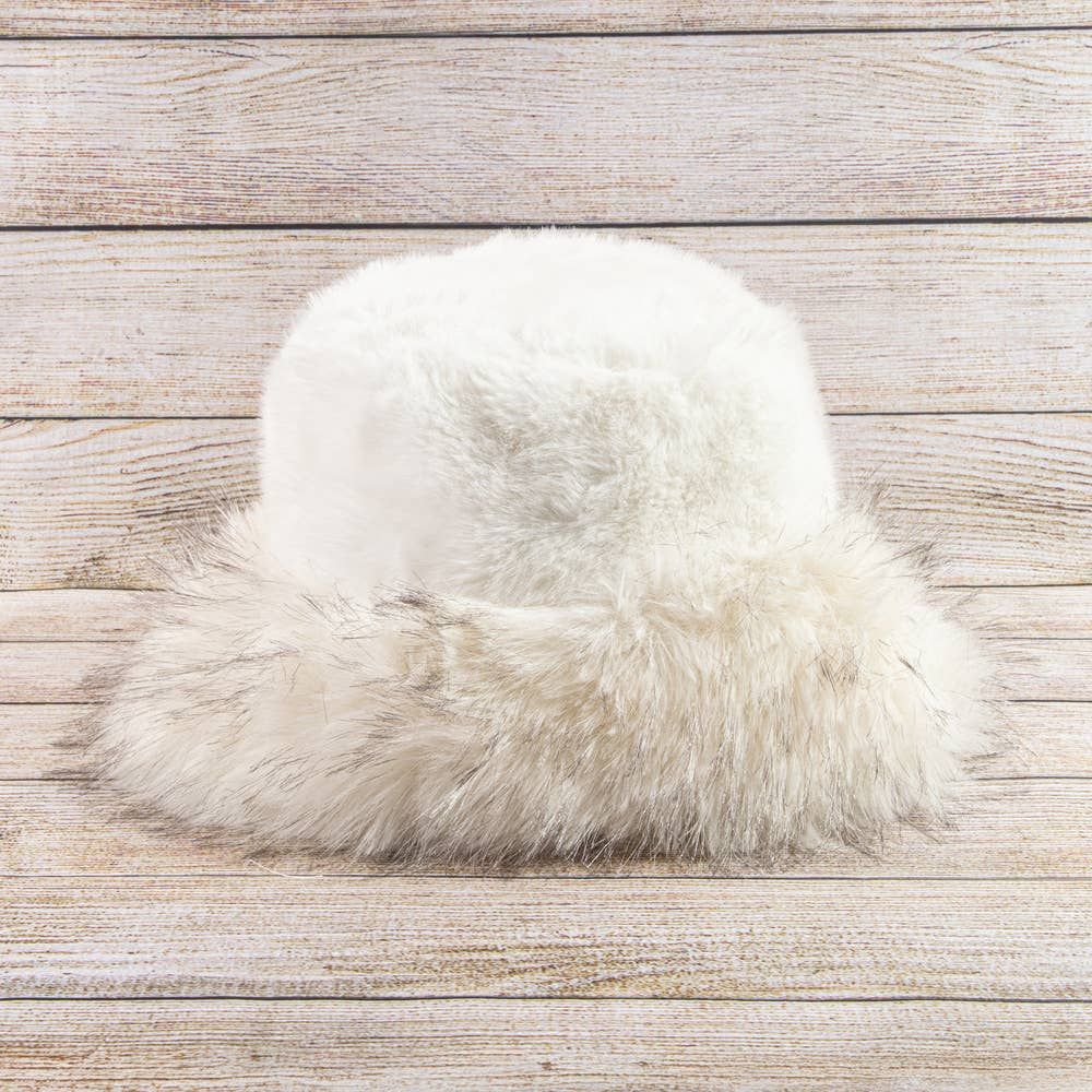 Plush Bucket Hat With Frosted Fur Trim