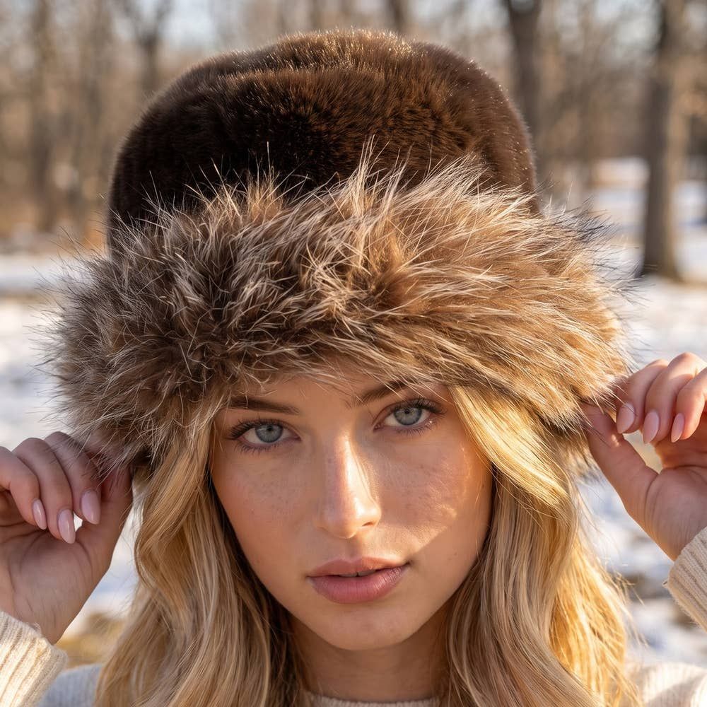 Plush Bucket Hat With Frosted Fur Trim, Color: CF