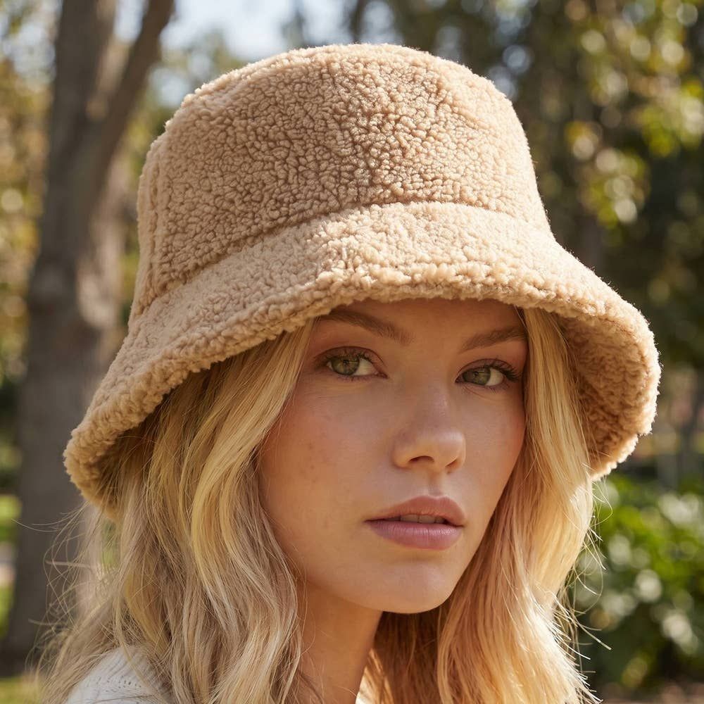 Solid Sherpa Teddy Fleece Bucket Hat