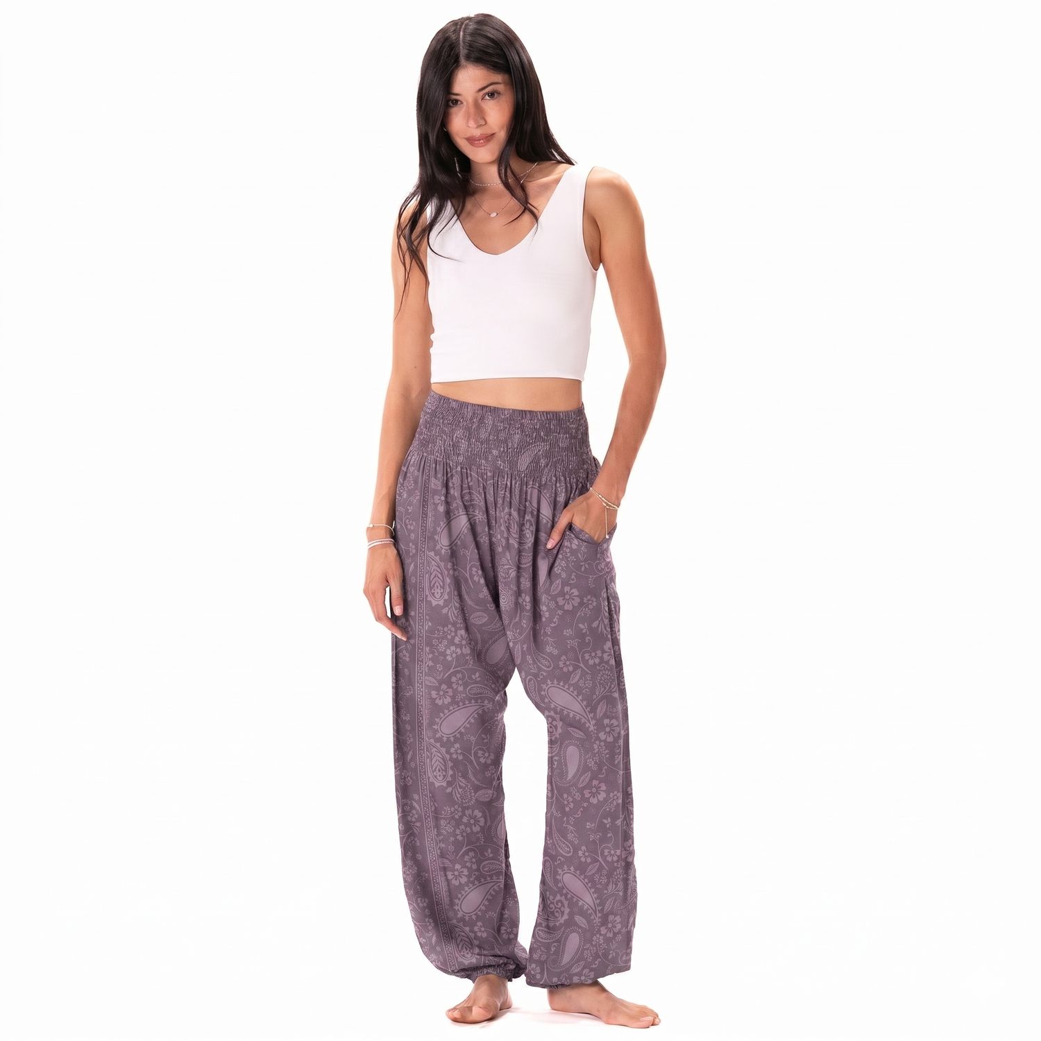 Frosted Plum Paisley Harem Pants