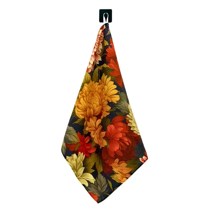 Large Autumn Flowers Kitchen Waffle Towels