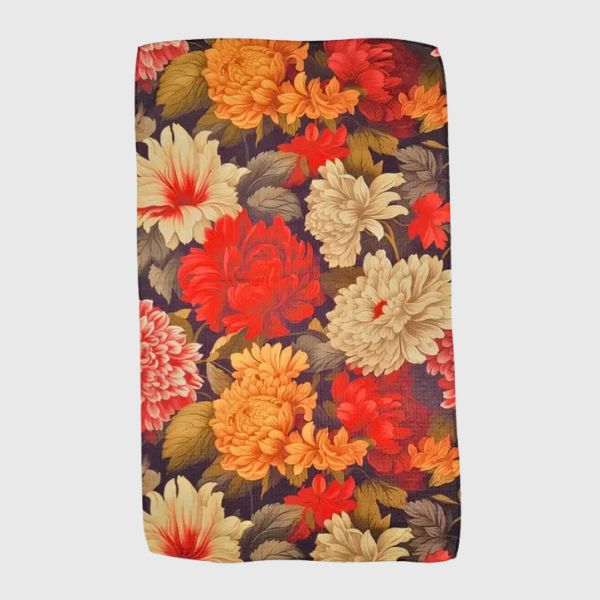 Large Autumn Flowers Kitchen Waffle Towels