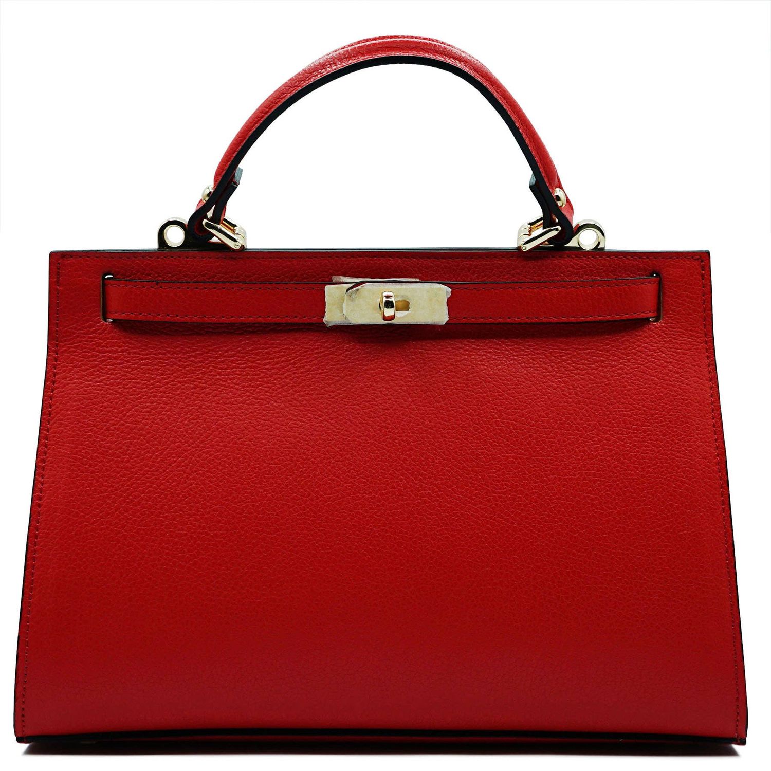 Large genuine leather handbag w/ shoulder strap, Colore: Rosso