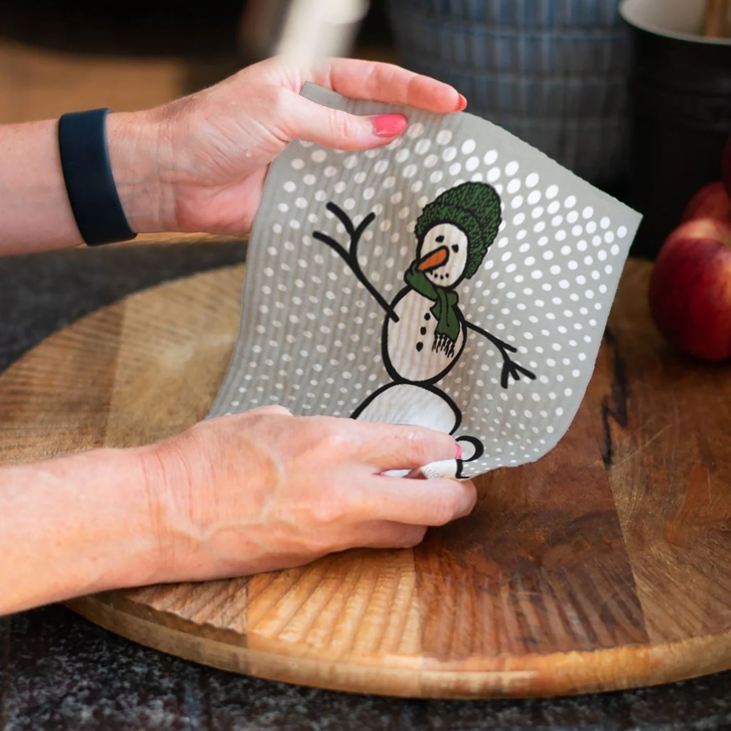 Snowman Green Gray Swedish Cloth