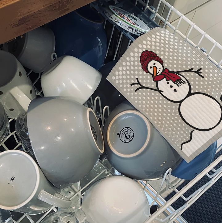 Snowman Red Gray Swedish Cloth