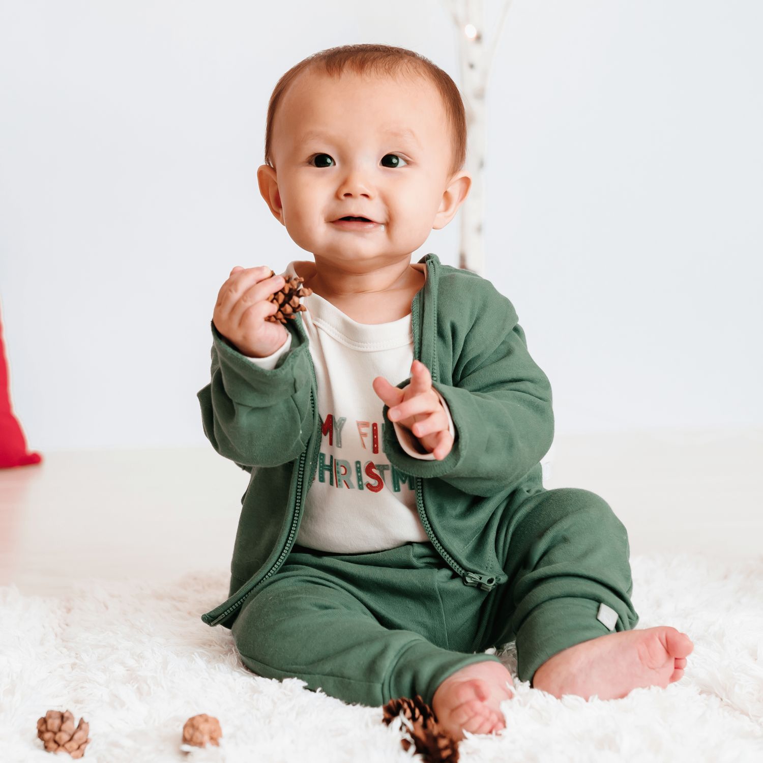 Cuffed pants organic baby| Basil Green