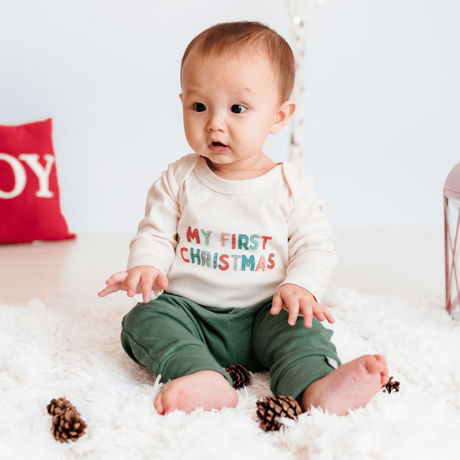 Cuffed pants organic baby| Basil Green