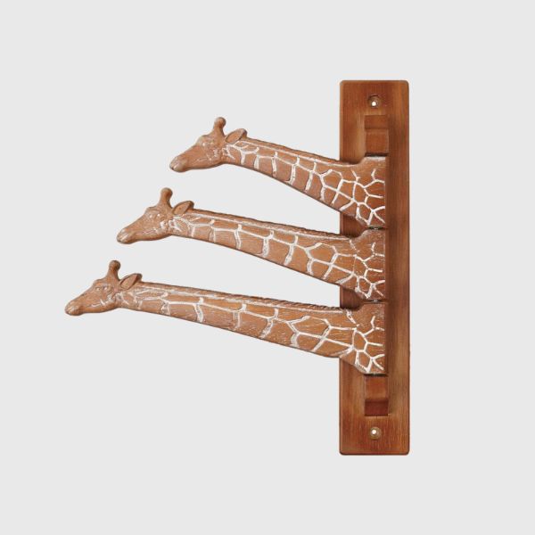 Rubberwood Giraffe Head Shaped Wall Hooks, Brown &amp; White
