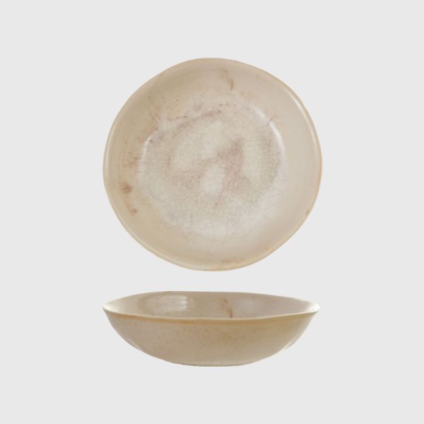 Reactive Crackle Glaze Stoneware Bowl, Cream &amp; Plum