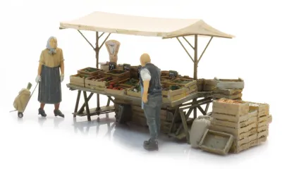 Marktkraam groenten met figuren