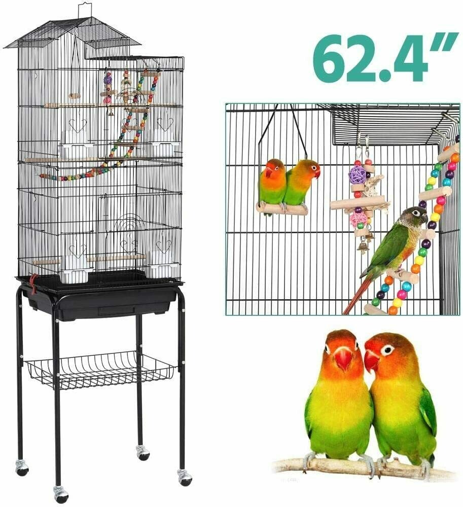 YAHEETECH Roof Top Large Flight Parakeet Parrot Bird Cage with Rolling Stand for Parakeets Cockatiels Lovebirds Finches Canaries Budgie Conure Small Parrot...
