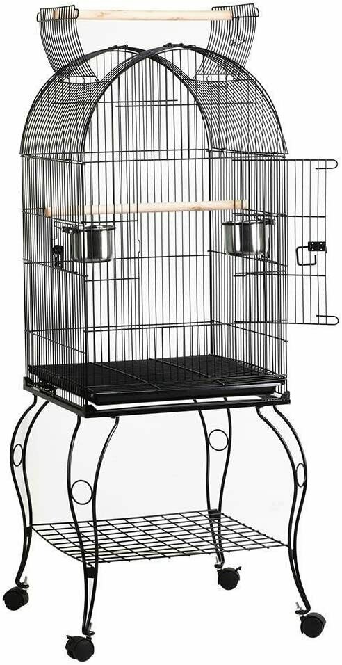 YAHEETECH 59-Inch Rolling Standing Medium Dome Open Top Bird Cage for Parrots Cockatiels Sun Conures Parakeets Lovebirds Budgies Finches Canary Pet Bird Cage with Removable Stand