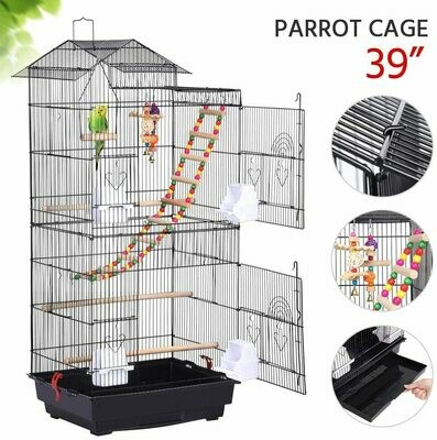 YAHEETECH 39-inch Roof Top Large Flight Parrot Bird Cage for Small Quaker Parrot Cockatiel Sun Parakeet Green Cheek Conure Budgie Finch Lovebird Canary Pet Bird Cage w/Toys