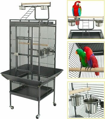 SUPER DEAL PRO 61''/ 68’’ 2in1 Large Bird Cage with Rolling Stand Parrot Chinchilla Finch Cage Macaw Conure Cockatiel Cockatoo Pet House Wrought Iron Birdcage, Black