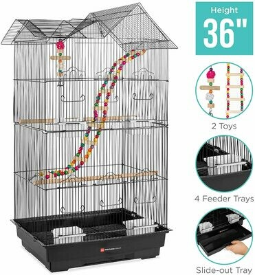Best Choice Products 36in Indoor/Outdoor Iron Bird Cage for Parrot, Lovebird w/Removable Tray, 4 Feeders, 2 Toys