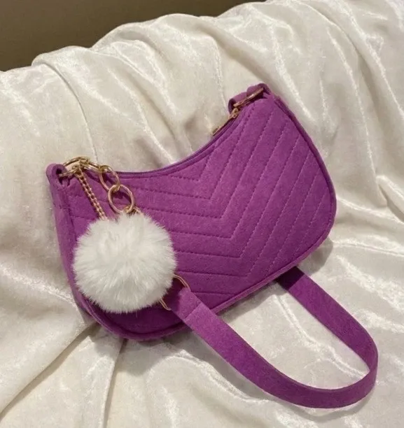 Umhängetasche Damen Handtasche Stoff Lila mit Reißverschluss