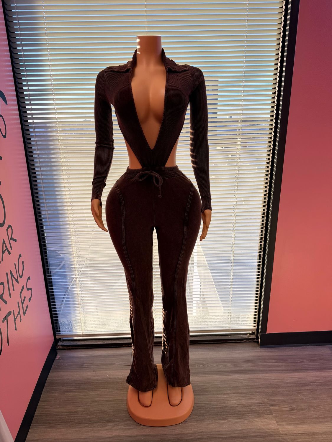 DARK BROWN V CUT ONE PIECE ROMPER