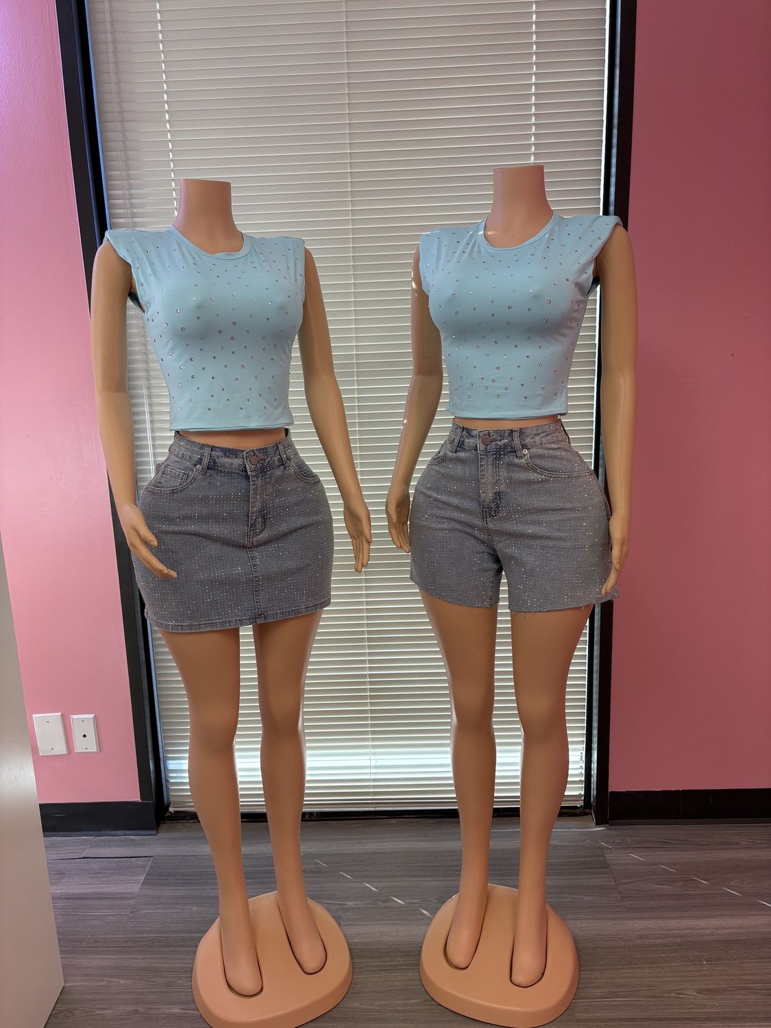 Rhinestone denim shorts