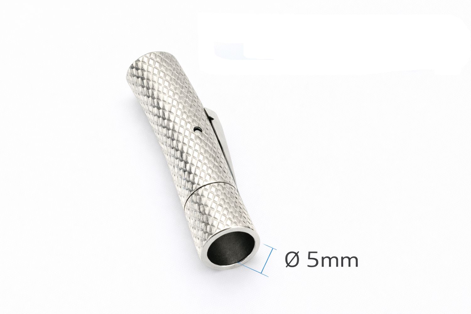 Końcówka ze stali nierdzewnej do rzemieni – srebrna – 5mm