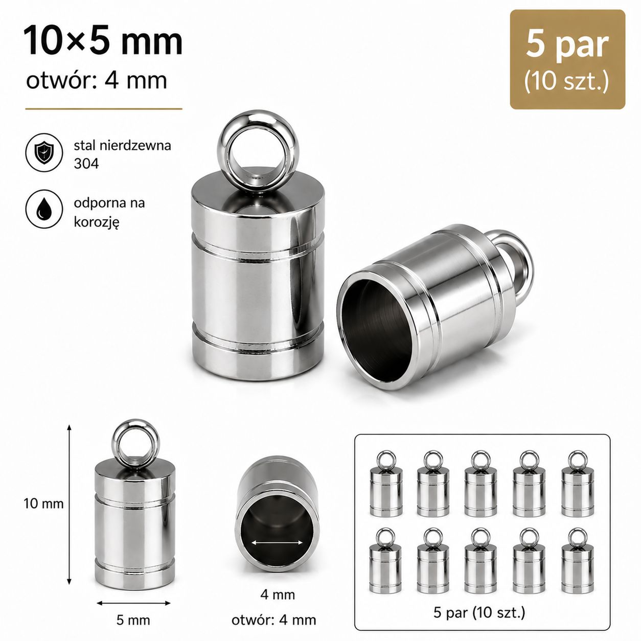 KOŃCÓWKA DO RZEMIENI Z OCZKIEM 4mm