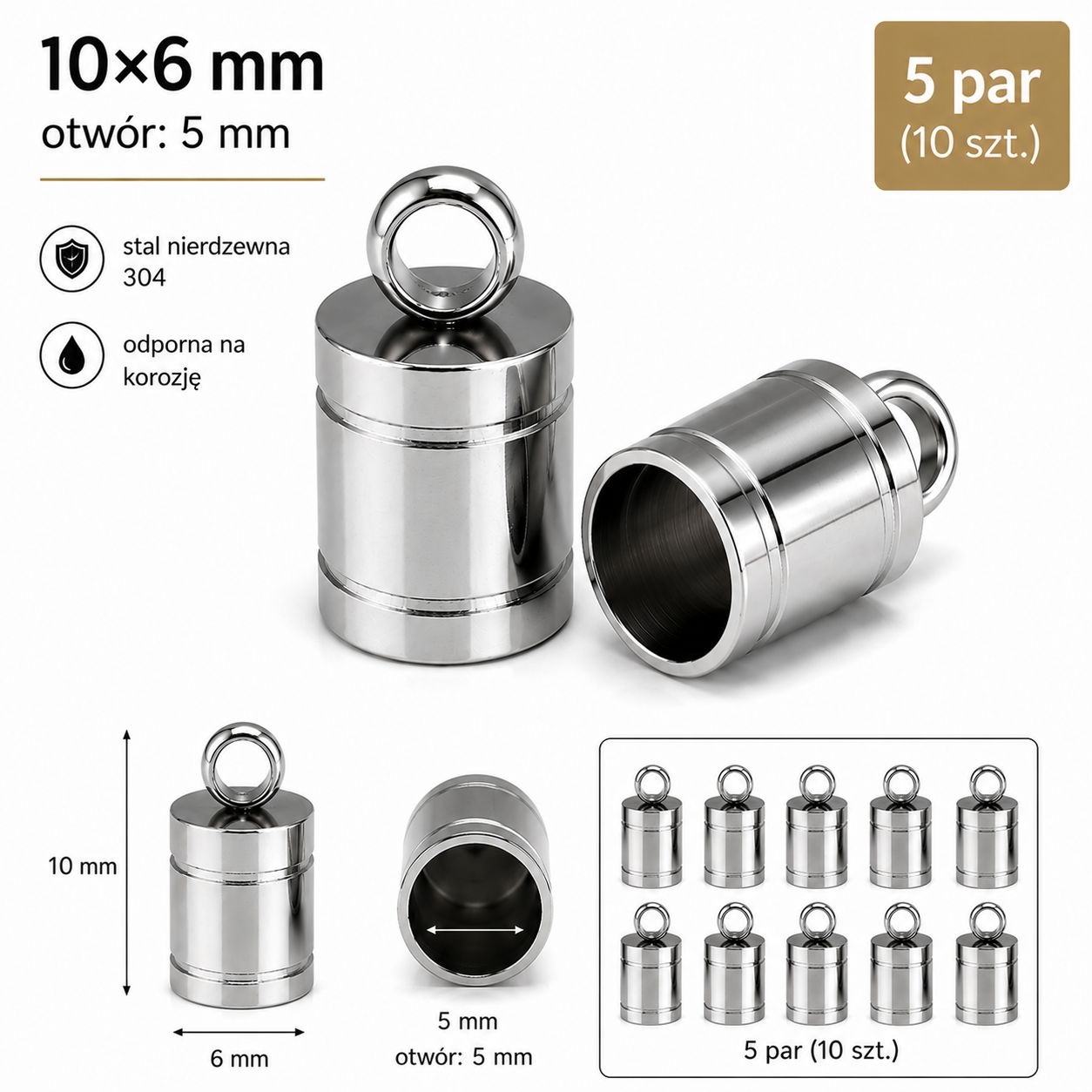 KOŃCÓWKA DO RZEMIENI Z OCZKIEM 5mm