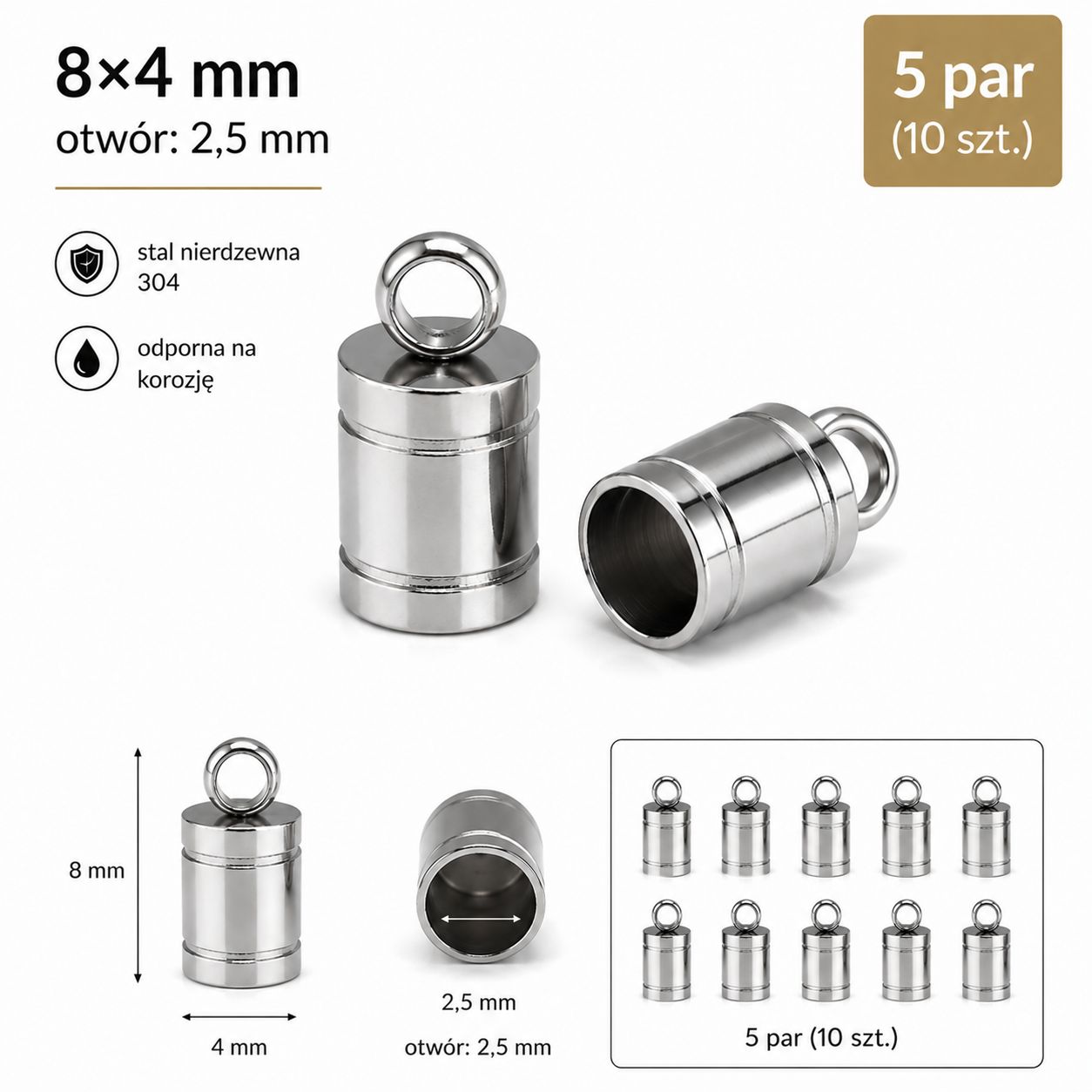 KOŃCÓWKA DO RZEMIENI Z OCZKIEM 2,5mm