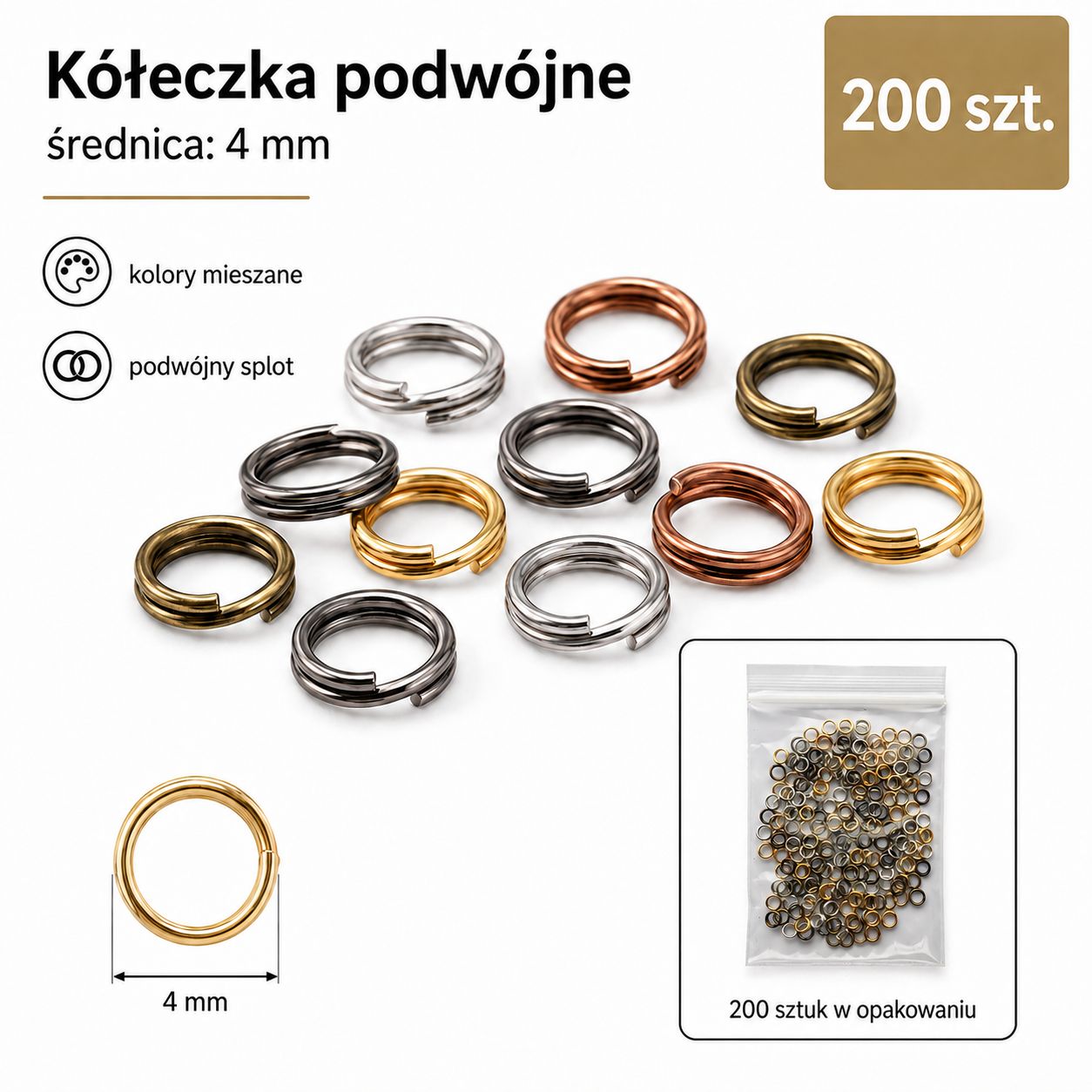 KÓŁECZKA SPRĘŻYNKOWE PODWÓJNE 4 MM – MIX KOLORÓW