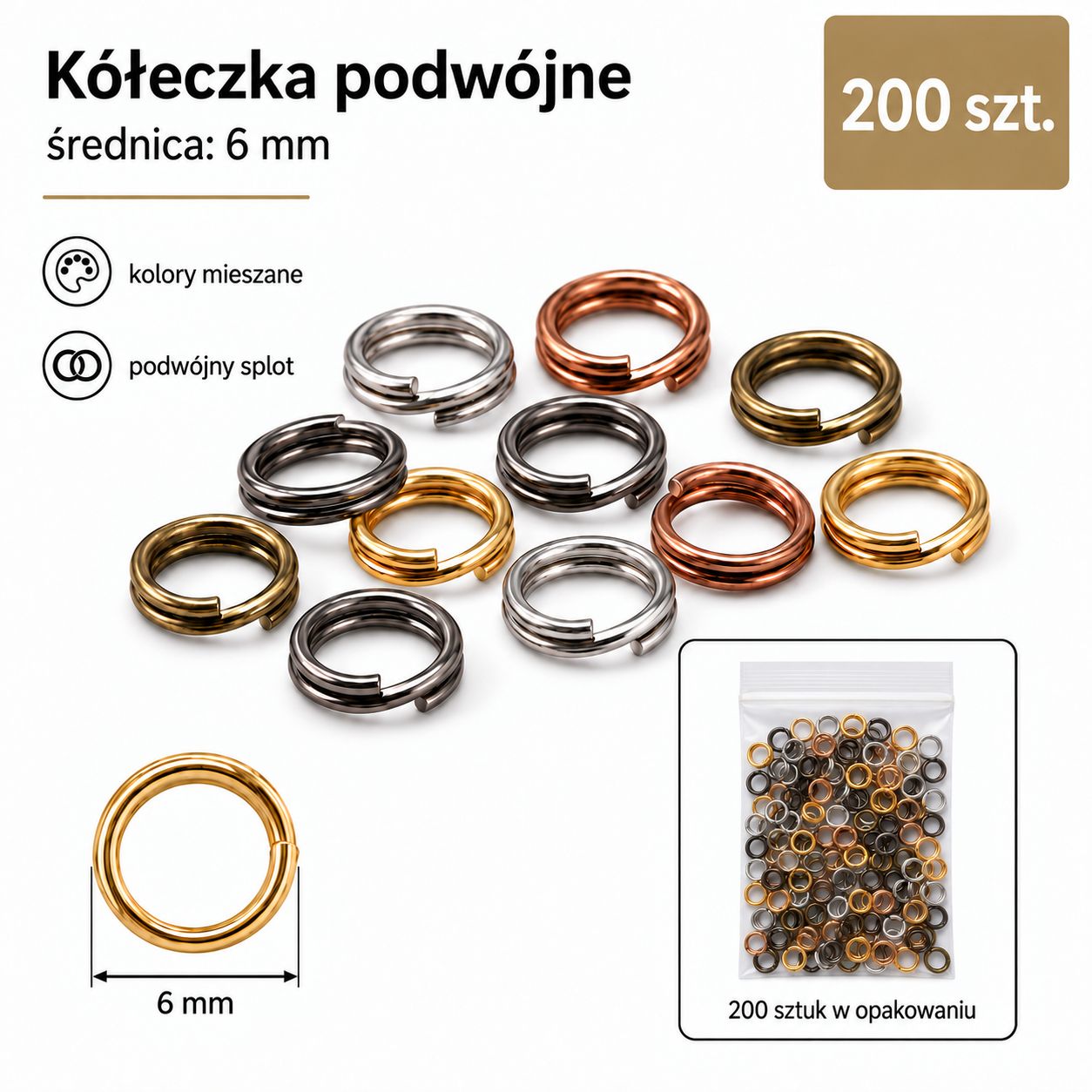 KÓŁECZKA SPRĘŻYNKOWE PODWÓJNE 6 MM – MIX KOLORÓW