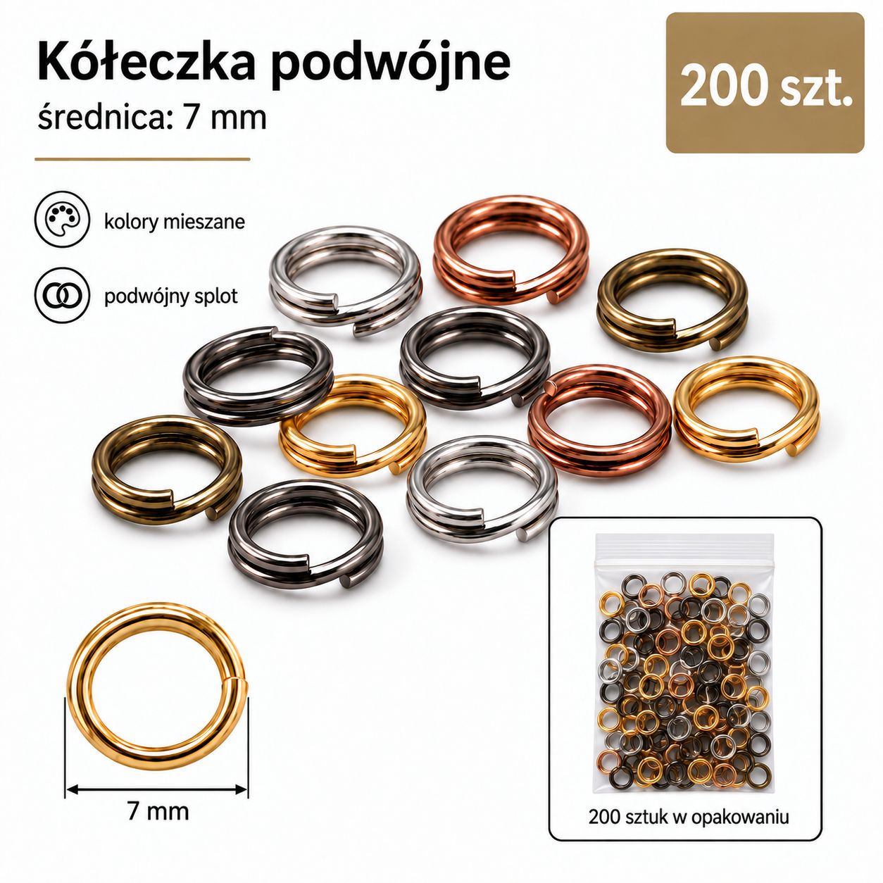 KÓŁECZKA SPRĘŻYNKOWE PODWÓJNE 7 MM – MIX KOLORÓW