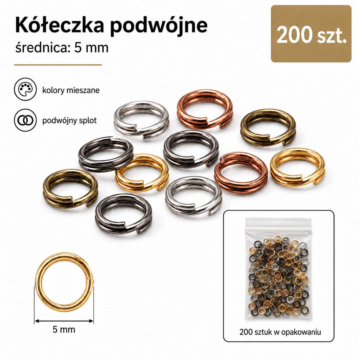 KÓŁECZKA SPRĘŻYNKOWE PODWÓJNE 5 MM – MIX KOLORÓW