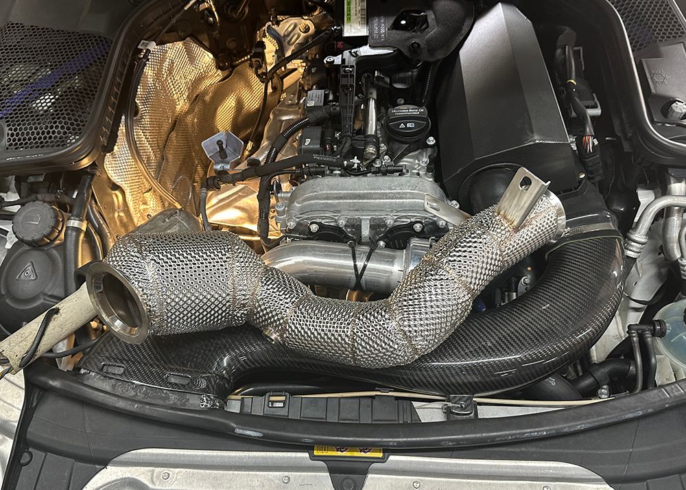 300cell Downpipe with Special Heatshield For Mercedes Benz M264 1.5T-2.0T Right Hand Drive