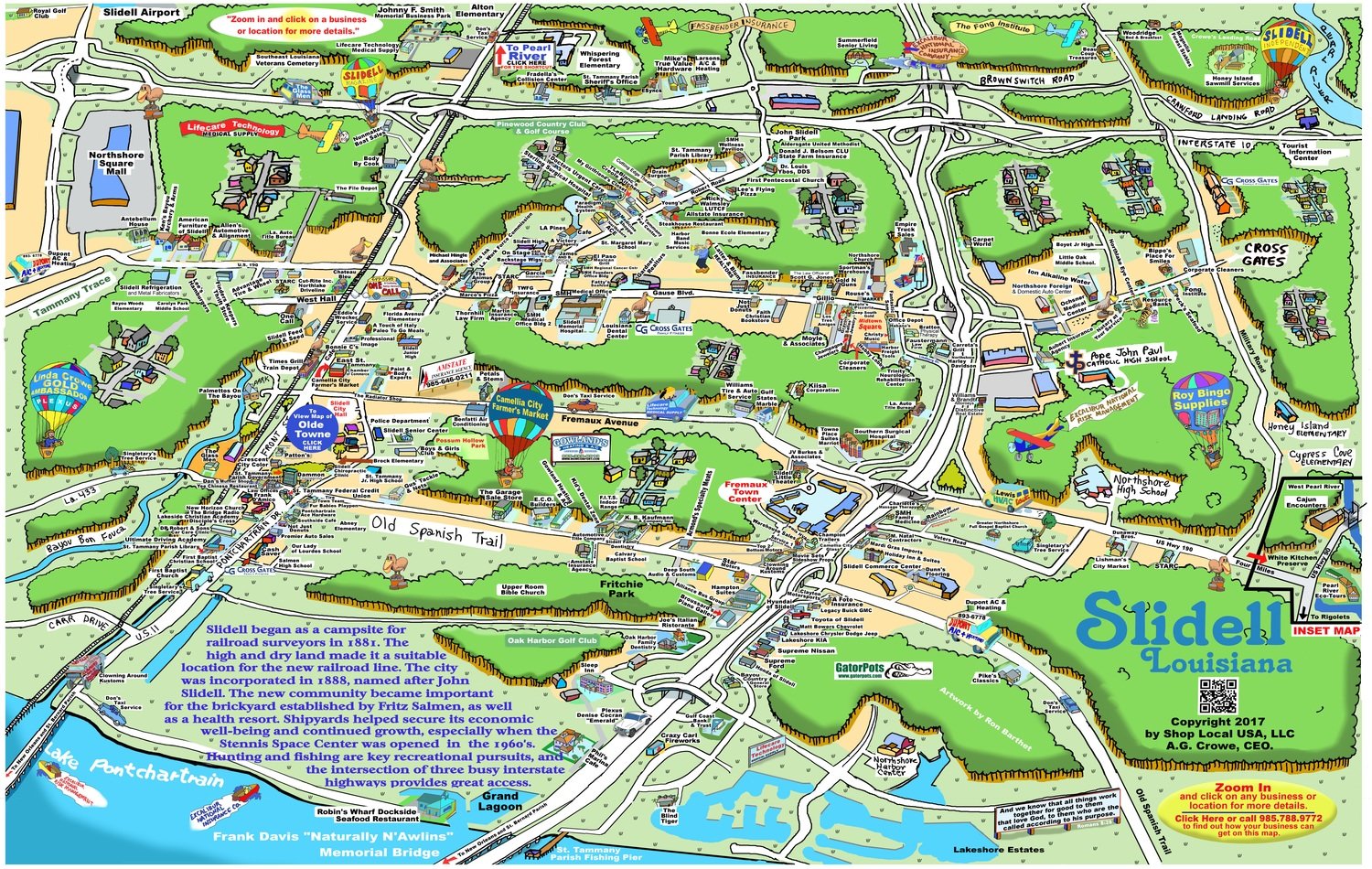 24" X 36" Full Color Caricature Rendering of Slidell, LA
