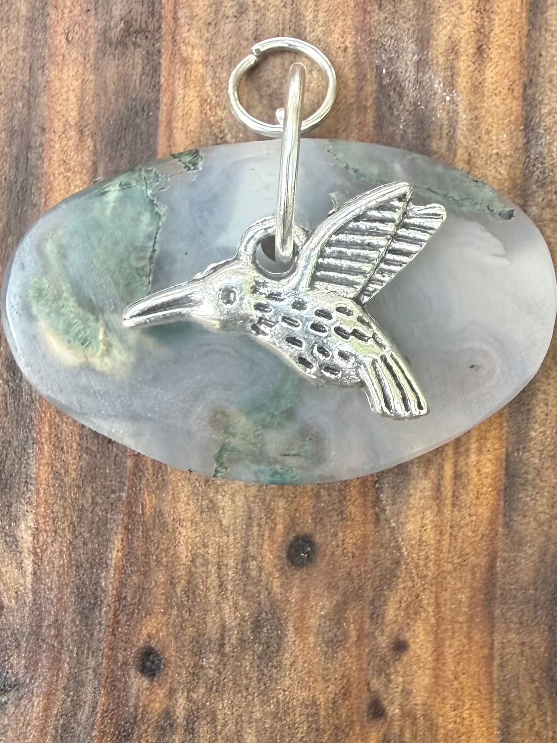 Moss Agate Hummingbird Pendant