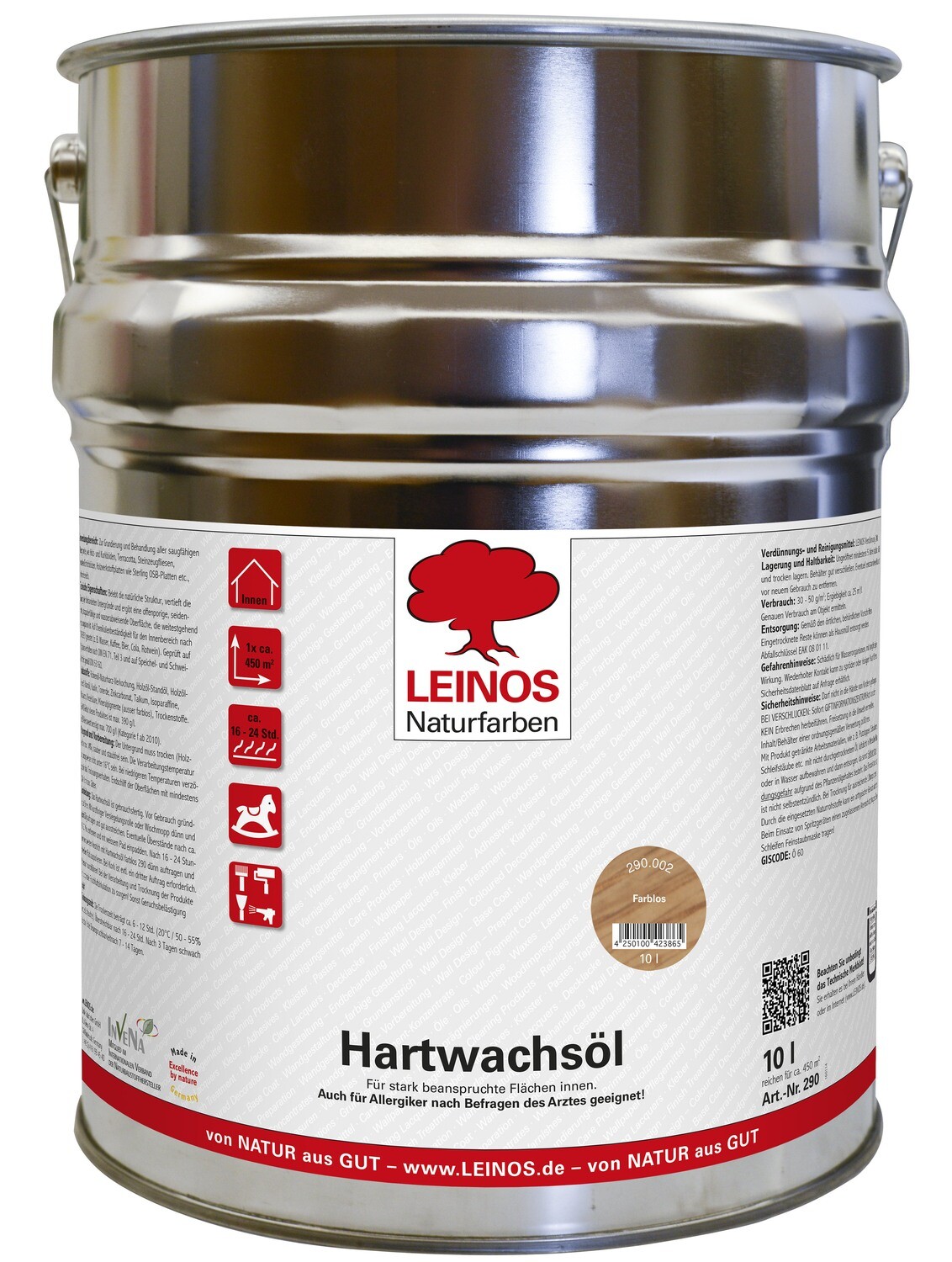 Leinos Hartwachsöl 290
für innen, farblos 10,0 l