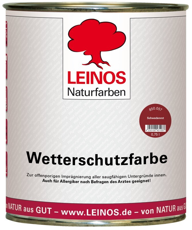 Leinos Wetterschutzfarbe auf Ölbasis 850
für außen, 0,75 l  
in 8 Farben, andere Farben auf Anfrage mischbar