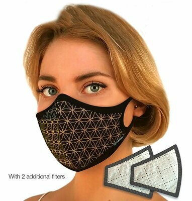 Flower of Life Black Gold Face Mask with Replaceable Filter