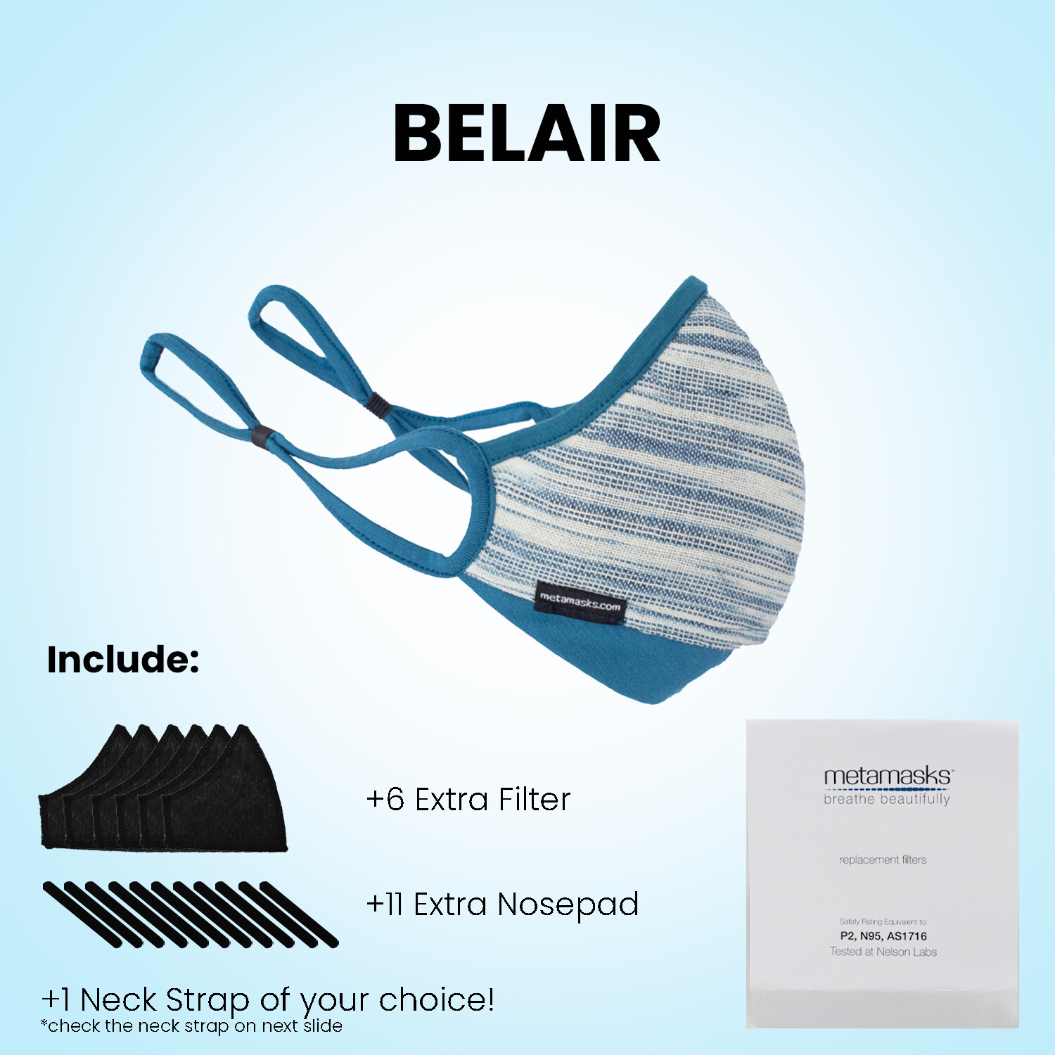 "BelAir"  Full Pkg* Face Mask w/ Replaceable Filter. Indigo Blue Natural dye