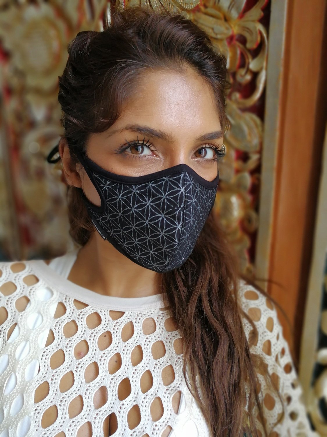 Flower Of Life Black Silver Face Mask Replaceable filter.